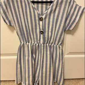 Blue and white stripped romper